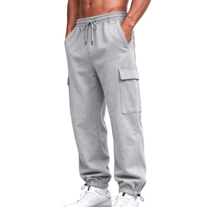 Generic Jogging Homme, Mens Fleece Lined Cargo Sweatpants Baggy Sweat Pants | Drawstring Cargo Sweatpants for Men Fall Winter Pants, Casual Loose Fit Pul On Sweat Pants, Comfy Athletic Work Trousers