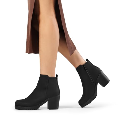 DREAM PAIRS Women's Block Heel Chelsea Ankle Boots,Black/Pu,8
