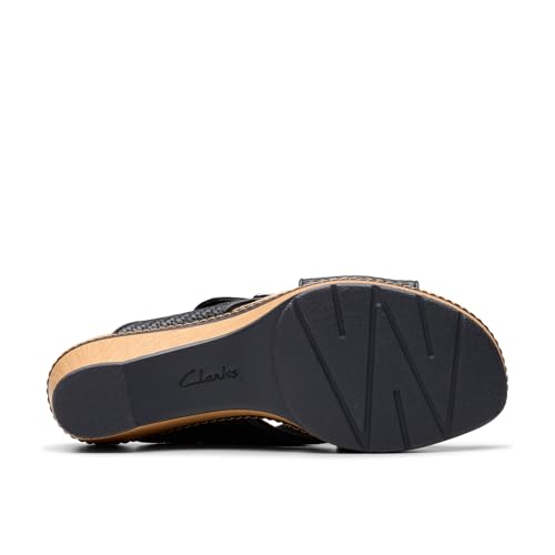 Clarks Collection Women's Seannah Nora Wedge Sandal, Black Interest Synthetic, 8 Medium US