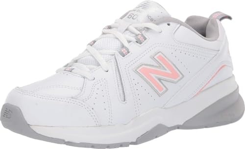 New Balance Women's 608 V5 Casual Comfort Cross Trainer, White/Pink, 8.5 M