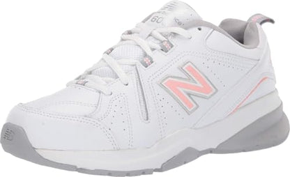 New Balance Women's 608 V5 Casual Comfort Cross Trainer, White/Pink, 8.5 M