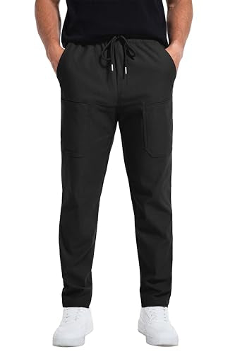 IWOLLENCE Mens Cargo Pants Comfy Work Casual Pant Relaxed Fit Stretchy Drawstring Pants with Pockets Black M