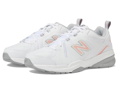 New Balance Women's 608 V5 Casual Comfort Cross Trainer, White/Pink, 8.5 M