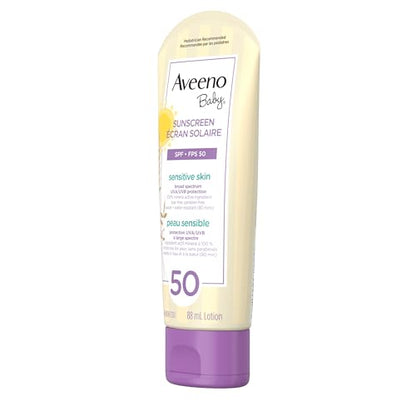 Aveeno Baby SPF 50 Mineral Sunscreen Lotion for Sensitive Skin, 88mL