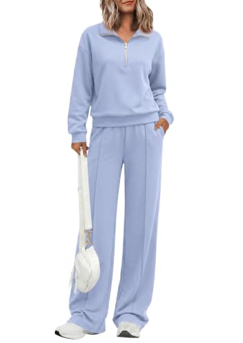 PRETTYGARDEN Women's Lounge Sets 2 Piece Outfits Sweatsuits Light Blue,S