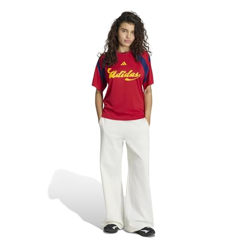 adidas Women's House of Tiro Wide Leg Pants, Off White/White/Team Collegiate Red, Small