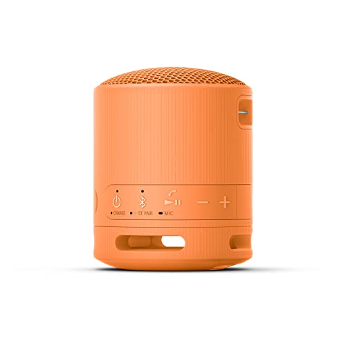 Sony SRS-XB100 Wireless Bluetooth Portable Lightweight Super-Compact Travel Speaker, Extra-Durable IP67 Waterproof & Dustproof, 16 Hour Battery, Versatile Strap, and Hands-Free Calling, Orange New