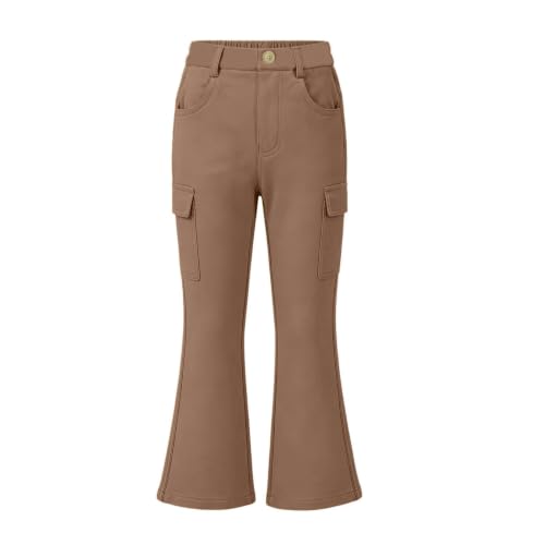 Girls Cargo Pants School Uniform Flare Pants High Waisted Trousers Khaki