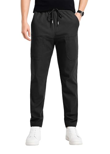 IWOLLENCE Mens Cargo Pants Comfy Work Casual Pant Relaxed Fit Stretchy Drawstring Pants with Pockets Black M