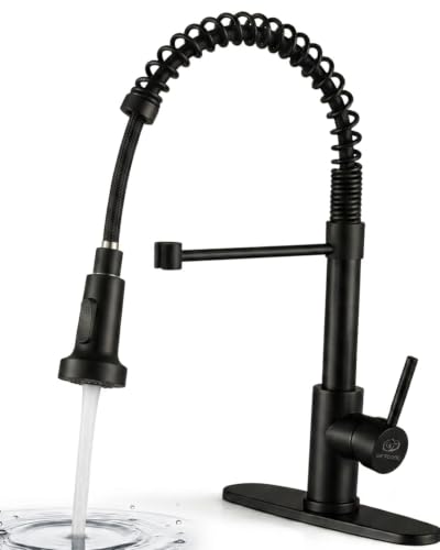 GIFTQOOL Commercial Kitchen Faucet with Pull Down Sprayer, Matte Black Stainless Steel Kitchen Sink Faucets Single Handle Tap 1 Hole Modern RV Faucets