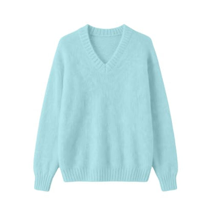 Womens Long Sleeve Sweaters Soft Kint Pullover Fall Casual Warm Top Blue