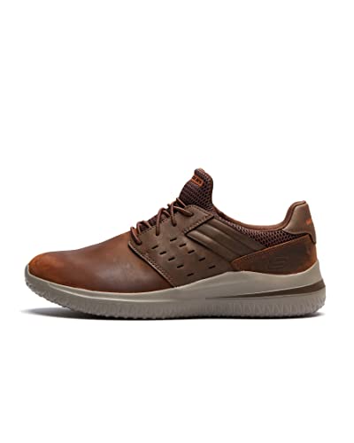 Skechers USA Men's Men's Delson 3.0-Ezra Leather Bungee Lace Slip On Sneaker, Brown, 14