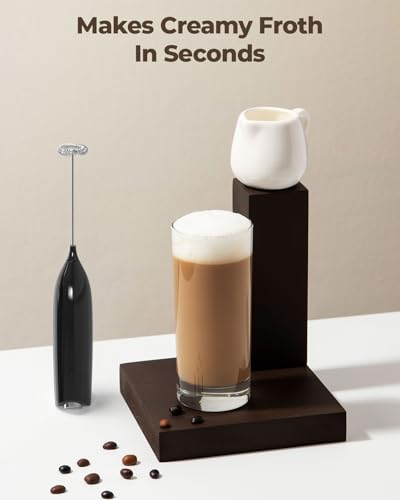 SIMPLETASTE Milk Frother Handheld Electric Foam Maker, Drink Mixer with Stainless Steel Whisk for Cappuccino, Bulletproof Coffee, Latte, Midnight Black, Without Stand, Battery Operated