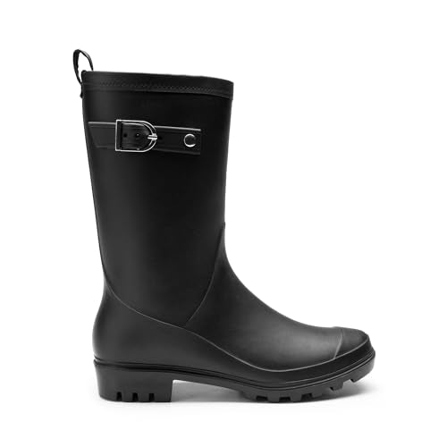 DREAM PAIRS Bottes de pluie en caoutchouc pour femme, Noir, 39 (EUR)