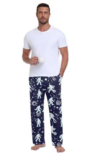 PrinStory Mens Pj Pants Lightweight Pajama Bottoms with Button Fly L
