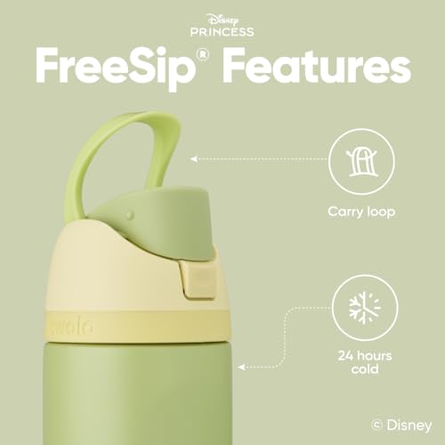 Owala Disney Princess FreeSip Insulated Stainless Steel Water Bottle with Straw for Sports and Travel, BPA-Free Sports Water Bottle, 24 oz, Tiana