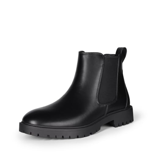 DREAM PAIRS Women's Chelsea Ankle Boots,Black/Pu,7 | Fall Booties,Round Toe,Slip-On,Comfortable,for Fall Winter Outdoor Walking,Office Work,Casual and Daily