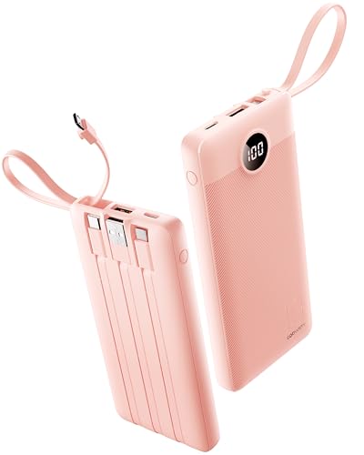 Coowisty 10000mAh Portable Charger for iPhone, Built in 4 Cables Power Bank