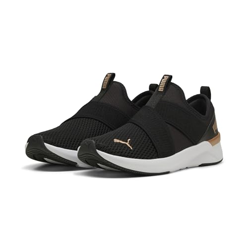 Puma Women's Softride Harli Slip On Training Shoes, Black-White-Gold, 7.5, Black-White-Gold