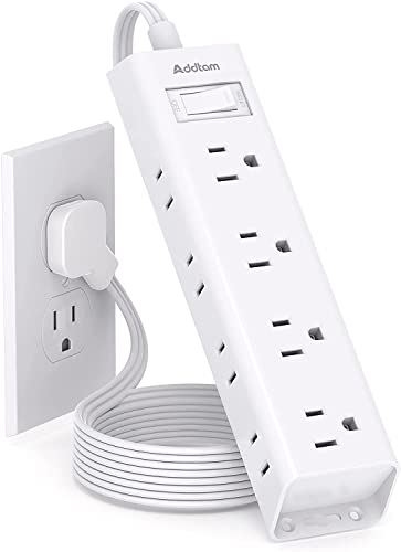 Addtam Flat Plug Power Bar, Ultra Thin Flat Extension Cord with 1050J Surge Protector, 12 Widely AC 3 Sides Multiple Outlets, 5Ft Wall Mount, Desk Charging Station for Home Office Dorm Room Essentials