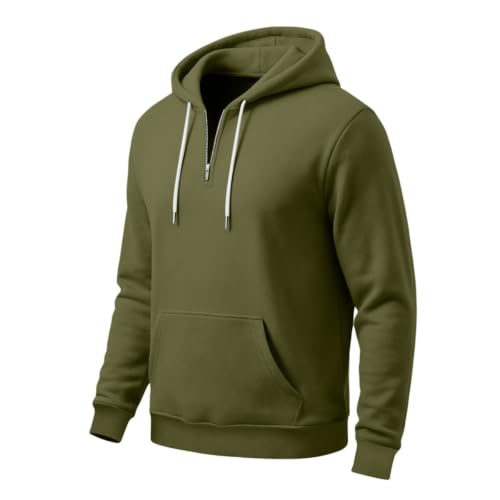 Mens Quarter Zip Hoodie Casual Plain Long Sleeve Athletic Sweater