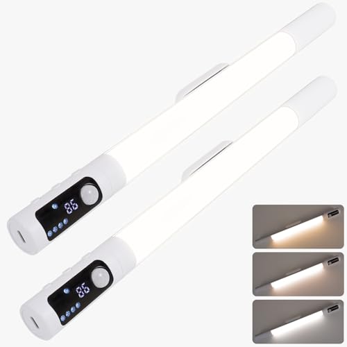 DEXULESA 15.2" 2 Pack Motion Sensor Under Cabinet Lighting with Digital Display, 4 Brightness & 3 Color Temperatures, Rechargeable Led Under Cabinet Lights for Closet Cabinet Bedroom Hallway