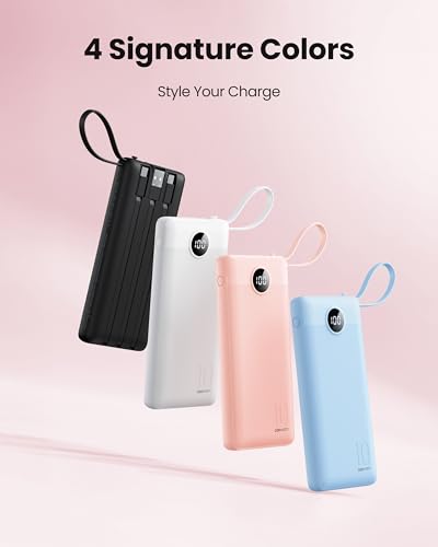 Coowisty 10000mAh Portable Charger for iPhone, Built in 4 Cables Power Bank