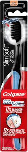 Colgate Slimsoft Charcoal Floss -Tip Toothbrush, Soft, 4 Count