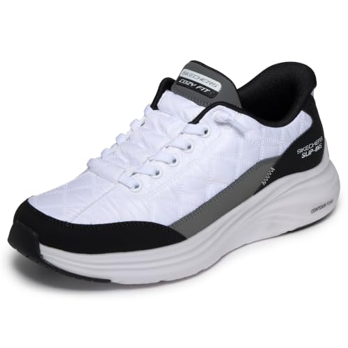 Skechers Women's Contour Foam Hands Free Slip-Ins Sneaker, White/Black, 9
