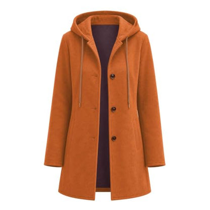 Womens Trench Coat Faux Suede Hooded Long Jacket Button Down Long Pea Coat