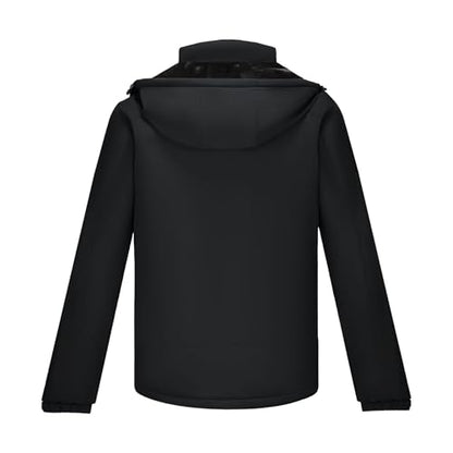 CAMEL Men's Winter Ski Jackets Waterproof Snow Coat with Hood Mountain Windproof Rain Jacket, Black, X-Large