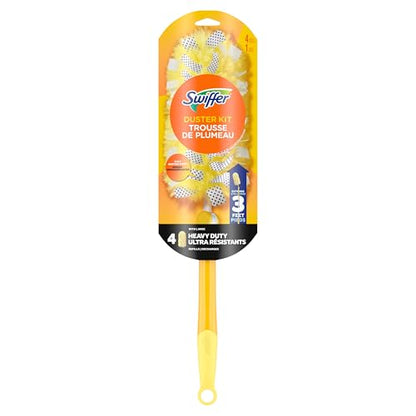Swiffer Duster Kit with 3ft Extendable Handle, Heavy Duty Dusting Starter Kit with 4 Refills, for Ceiling Fans, Vents and Hard to Reach Places