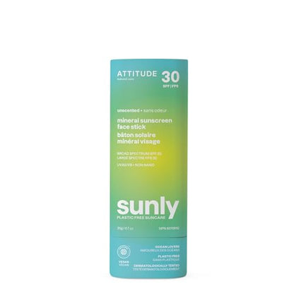 ATTITUDE Mineral Face Sunscreen Stick SPF 30, Unscented, 20 g