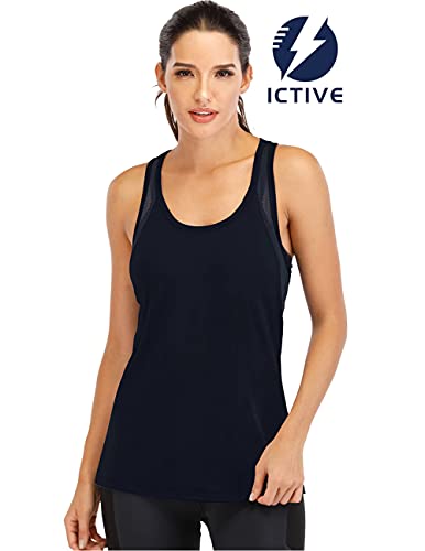 Fihapyli ICTIVE Workout Tank Tops for Women Loose fit Yoga Tops for Women Mesh Racerback Tank Tops Open Back Muscle Tank Workout Tops for Women Running Tank Tops Activewear Gym Tops Black L