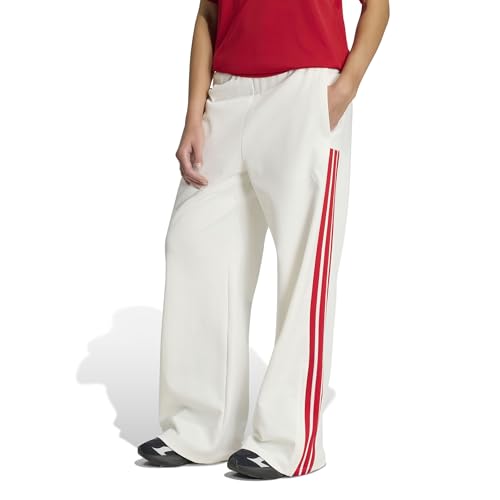 adidas Women's House of Tiro Wide Leg Pants, Off White/White/Team Collegiate Red, Small