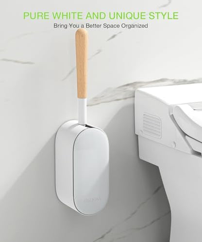 Toilet Bowl Brush and Holder, OSCIOSS Toilet Brush Set with Ergonomic Design, Compact Size, Durable Bristles, RV Toilet Brushes & Holders for Dead Corner Clean (Natural, 1pack)