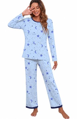 PrinStory Pajama Sets for Women Long Sleeve Sleepwear Soft Pjs Set M | Comfortable, Stretchy, Two Piece Pj Set, Ladies Pajamas, Lounge Wear, Sleep, Home, Weekends