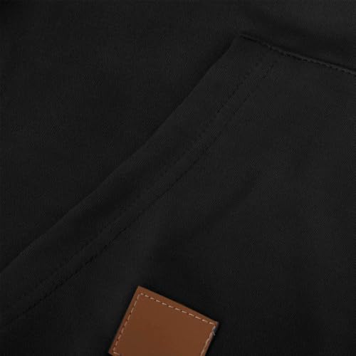Men's Quarter Zip Up Cargo Hoodies Fall Fleece Lined Sweatshirt Black
