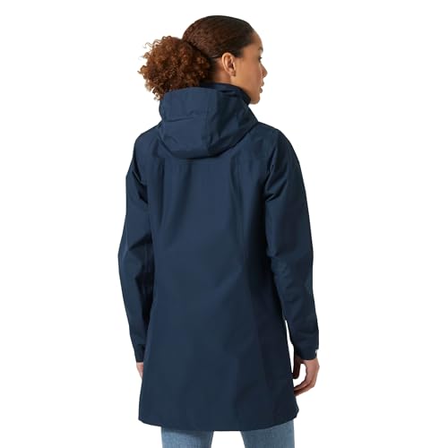 Helly Hansen Women's Aden Waterproof Windproof Breathable Long Length Packable Hood Rain Coat Jacket, 597 Navy, Large