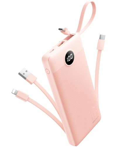 Coowisty 10000mAh Portable Charger for iPhone, Built in 4 Cables Power Bank