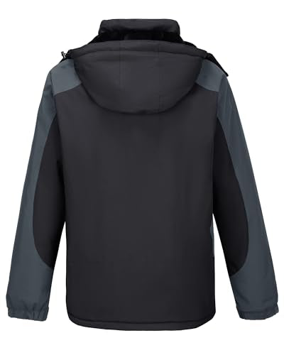 CAMELSPORTS Mens Winter Jacket Waterproof Warm Snow Ski Jackets Faux Fur Fleece Rain Coats with Removable Hood, B-black, Large