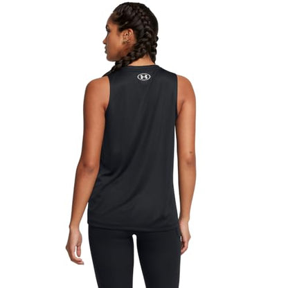 Under Armour Women's Velocity Solid Tank Top, (001) Black / / Metallic Silver, Medium