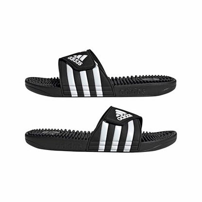 adidas Unisex-Adult Adissage, Core Black/White/Core Black, 8/9 | Massage Slides, Cloudfoam Footbed, EVA Massage Nubs, Adjustable Hook-and-Loop Closure, For Post-Workout Recovery