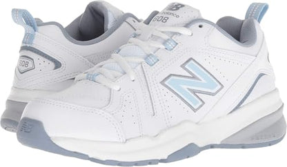 New Balance Women's 608 V5 Casual Comfort Cross Trainer, White/Light Blue, 9 M US