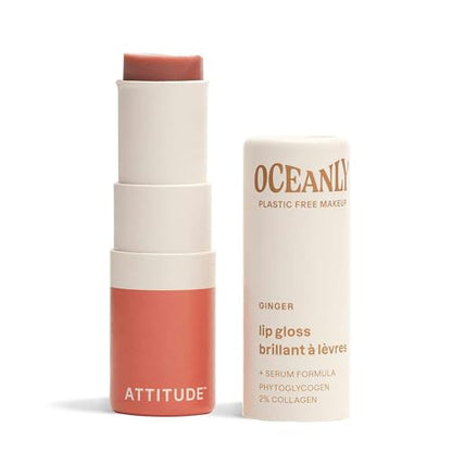 ATTITUDE Oceanly Sheer Lip Gloss Stick, Made in Canada, EWG Verified, Titanium Dioxide-Free, Vegan Makeup & Beauty, Plastic-Free, Ginger, 3.4 grams