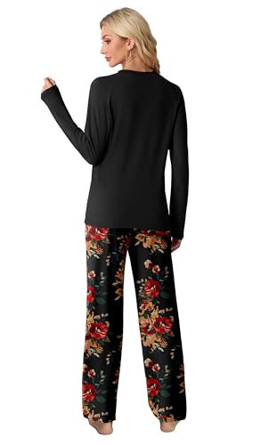 VINTATRE Womens Pajama Sets 2 Piece Lounge Set Knit Pj Brown Black