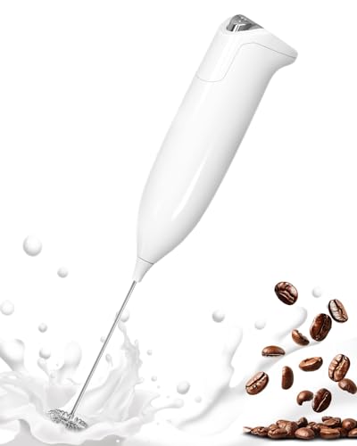 SIMPLETASTE Milk Frother Handheld Electric Foam Maker, Drink Mixer with Stainless Steel Whisk for Cappuccino, Bulletproof Coffee, Latte, Blizzard White, Without Stand, Battery Operated