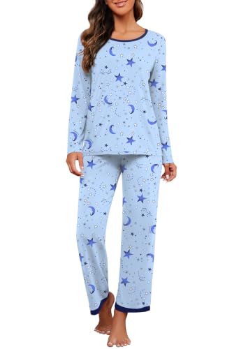 PrinStory Pajama Sets for Women Long Sleeve Sleepwear Soft Pjs Set M | Comfortable, Stretchy, Two Piece Pj Set, Ladies Pajamas, Lounge Wear, Sleep, Home, Weekends