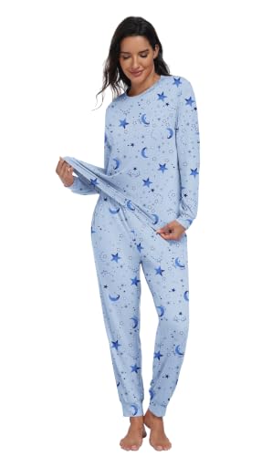 PrinStory Womens Pajama Sets Soft Long Sleeve Sleepwear Lounge M