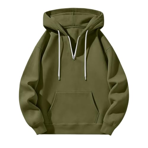 Mens Quarter Zip Hoodie Casual Plain Long Sleeve Athletic Sweater